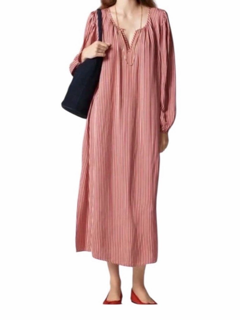 J. Crew drapey Striped Long Sleeve Maxi Dress - Rose Stripes